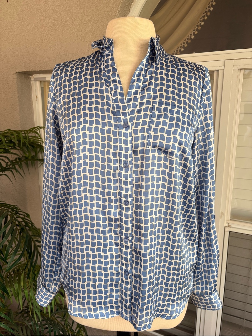 The Limited Blue Geometric-Print Men's Button-Down Shirt